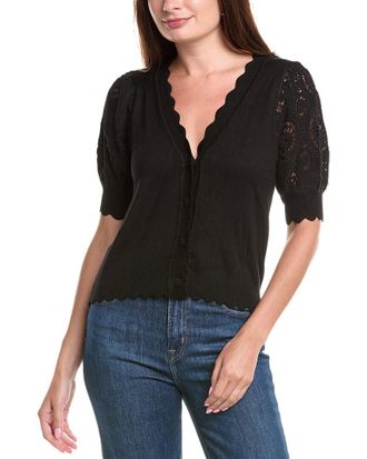 T Tahari Crochet Short-Sleeve Cardigan