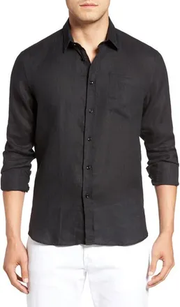 Vilebrequin Mens Linen Solid Shirt in Black at Nordstrom, Size Xxx-Large