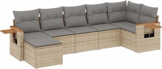 vidaXL Vidaxl - Set Sof&aacute;s De Jard&iacute;n 7 Piezas Y Cojines Rat&aacute;n Sint&eacute;tico Beige