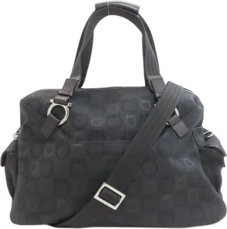 Ferragamo Black Canvas Boston Bag (Pre-Owned)