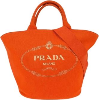 Prada Pre-owned Tote Bags, female, Orange, Size: ONE SIZE Pre-owned Vintage Canvas Tote Bag