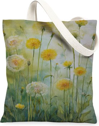 Generic Floral Canvas Tote Bags, Vintage Flower Pattern Reusable Grocery Bags, Lightweight Washable Shoulder Strap Canvas for Trave, Yellow, 13x15 Inch