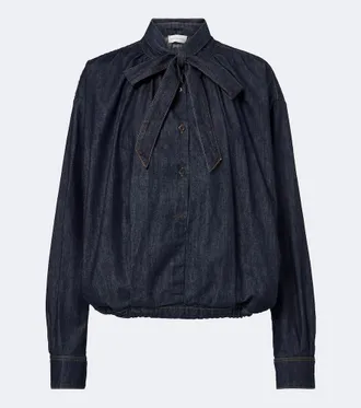 Dries Van Noten Tie-neck denim blouse