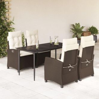 vidaXL Set Comedor De Jard&iacute;n 5 Piezas Y Cojines Rat&aacute;n Sint&eacute;tico Marr&oacute;n Vidaxl