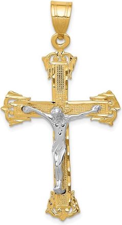 Diamond2Deal 14k Two-tone Gold Diamond-cut Crucifix Pendant