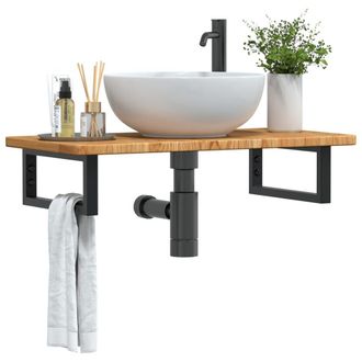 Berkfield Home Basin Shelf Wall Mounted Steel & Solid Wood Oak in Brown