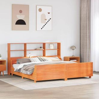 vidaXL Vidaxl - Cama Con Estanter&iacute;a Sin Colch&oacute;n Madera Maciza Marr&oacute;n 200x200 Cm