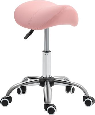HOMCOM PU Leather Saddle Stool W/ Moulded Padded Seat Adjustable Height Pink - Brown | TJ Hughes