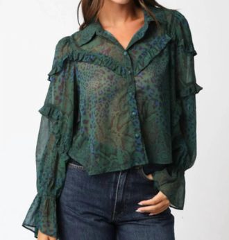 Olivaceous Zaria Ruffle Sheer Blouse In Green