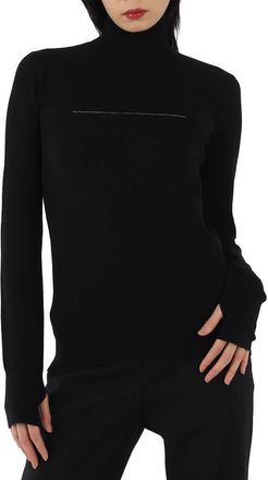 Maison Margiela Ladies Black Rip Detail Turtleneck Sweater