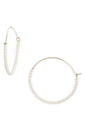 Nordstrom Faux Pearl Wire Hoop Earrings in White- Gold at Nordstrom Rack