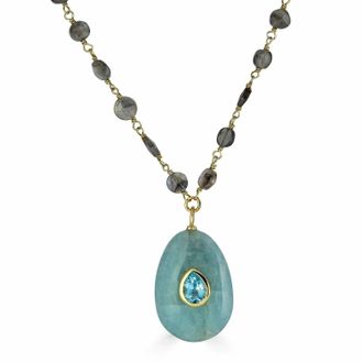 Rachel Reinhardt Jewelry Womens Labradorite And Aquamarine Pendant Necklace In Multi