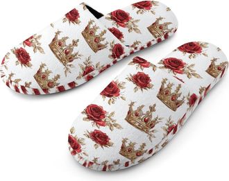 Generic Crowned Rose Mens Cotton Slippers Memory Foam Comfort House Shoes Winter Indoor Slipper for Hotel Casa Spa