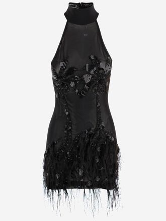 Just Cavalli Kleid aus technischem Jersey mit gefiederten Details