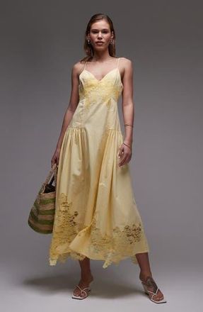 Topshop Lace Trim Cotton Poplin Sundress in Yellow at Nordstrom Rack, Size 10 Us (Fits Like 10-12)
