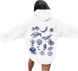 Generic Hoodies for Women Ocean Life Sea Beach 90s Graphic T-Shirt (White, S)
