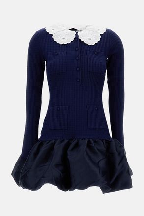 Self Portrait Mini Abito In Maglia E Taffeta