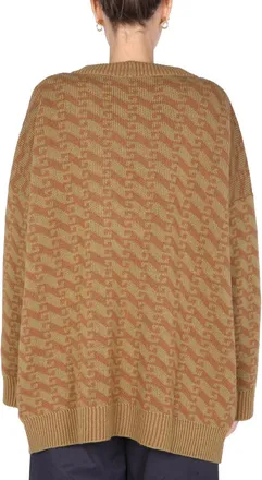 JEJIA V-Neck Jacquard Sweater - Brown