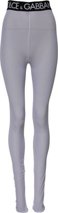 Dolce & Gabbana Womens Logo-Embroidered Nylon Leggings Gray Elastane