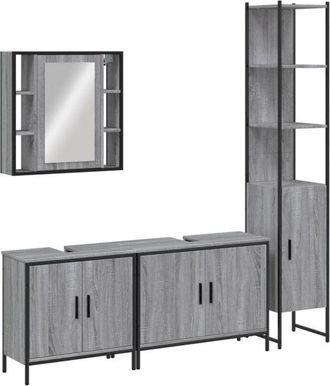 vidaXL Vidaxl - Set De Armario De Ba&ntilde;o 4 Pzas Madera Contrachapada Gris Sonoma
