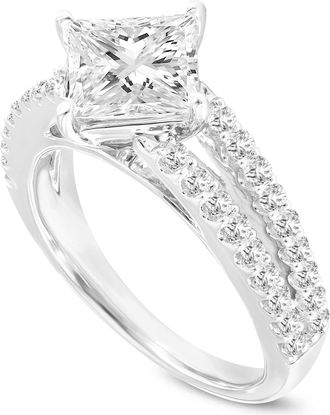 LuvMyJewelry Silvia 14K White Gold Princess Cut Lab Grown Diamond Engagement Ring - 2.6 Ct