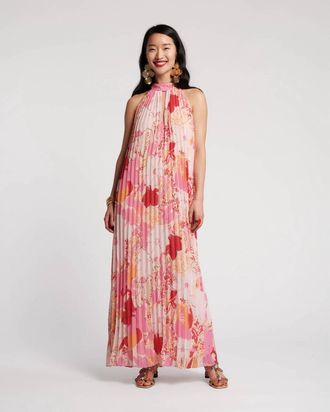 Frances Valentine Slim Pleated Maxi Dress In Wild Tulip