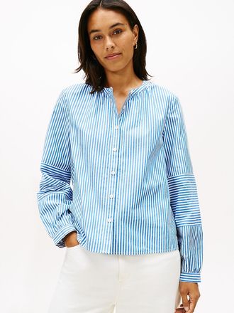 Tommy Hilfiger Womens Collarless Poplin Shirt - Blue - XXL