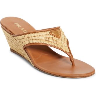 Prada Raffia Wedge Sandal in Naturale at Nordstrom, Size 9.5Us