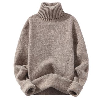 Generic Winter Men Warm Turtleneck Sweaters Mens Knitted High Neck Thick Pullovers Autumn Male Solid Color Knitwear Sweater Khaki