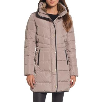 Cole Haan Quilted Down & Feather Fill Jacket with Faux Fur Trim in Cashew at Nordstrom Rack, Size X-Large