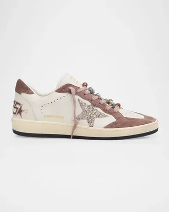 Golden Goose Ball Star Mixed Leather Glitter Low-Top Sneakers
