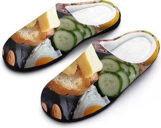 Generic Fruits Vegetables Eggs Ham Funny Mens Cotton Slippers Soft Non-Slip Rubber Sole House Slipper Indoor Outdoor