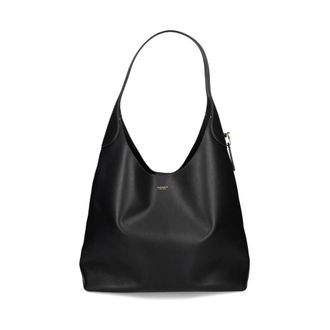 Coach Tote Bags, female, Black, Size: ONE SIZE Black Leather Handbag with Logo Stamp