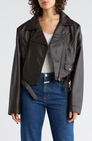 Max Studio Faux Leather Biker Jacket in Brown at Nordstrom Rack