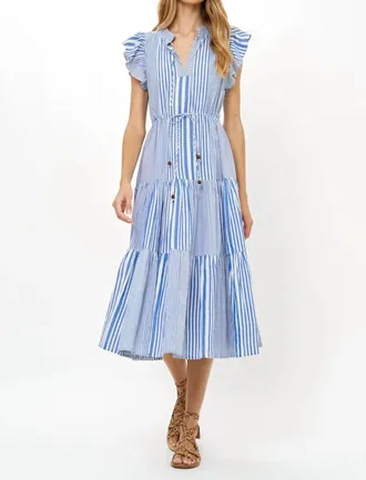 Oliphant Cinched Flirty Midi Dress In Henley Blue