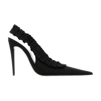 Saint Laurent Pumps, female, Black, Size: 11 US Madeleine Ruffled Slingback Pumps