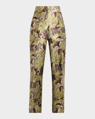 Alemais Citron Floral Satin Cropped Pants