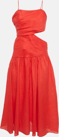 Zimmermann Red Linen Cut Out Midi Dress