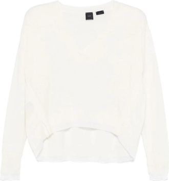 Pinko Witte Wol-Kasjmier Trui met Lurex - Dames - Ronde hals truien - Wit - XL - Wol - Truien & Vesten