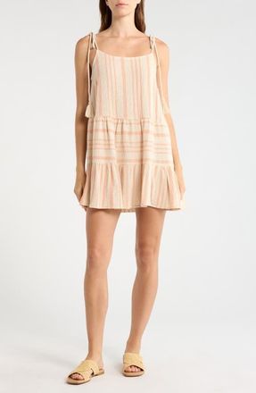 Elan Stripe Tie Shoulder Cotton Cover-Up Dress in Cayenne Stripe at Nordstrom, Size X-Small