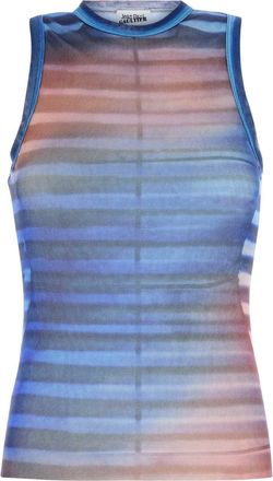 Jean Paul Gaultier Womens Printed Tulle The Air Tank Top - Blue Nylon - Size X-Small