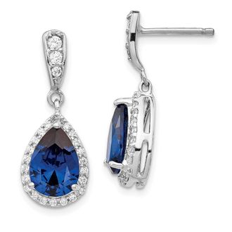 Diamond2Deal Sterling Silver Lab Created Dark Blue Spinel and White CZ Teardrop Dangle Earrings