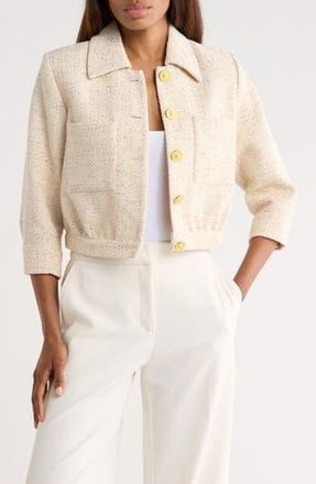 L'agence Jia Sequin Embellished Tweed Crop Jacket in Ecru Multi Color Sequin Tweed at Nordstrom Rack, Size 16