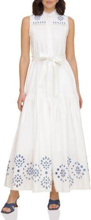 Avec Les Filles Eyelet Embroidery Sleeveless Maxi Dress in White Blue at Nordstrom Rack, Size 4