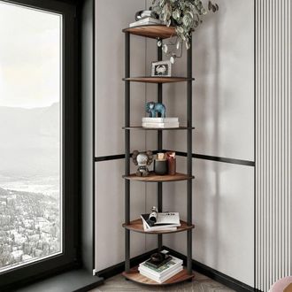 Dmora Estanter&iacute;a Schiavon, Librer&iacute;a 5 Estantes, Instalaci&oacute;n Libre, Acabado Nogal, 34x34x173h Cm Marr&oacute;n Nogal