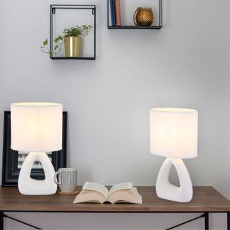 Globo Lighting Globo Lighting - Lampada da tavolo in ceramica bianca lampada da comodino in tessuto lampada da camera bianca, attacco E14, LxLxH 17x10x30 cm, set di