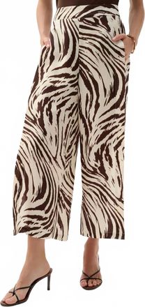 Joseph Ribkoff Animal Print Pleated Culotte Pants In Beige/brown