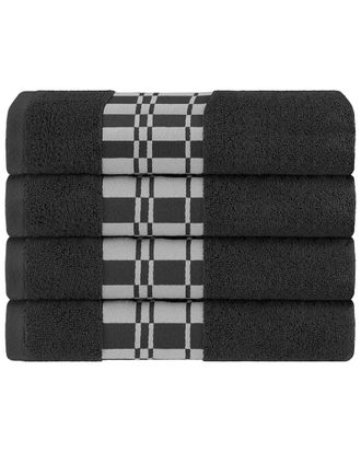 Superior Larissa Cotton 4Pc Bath Towel Set With Geometric Embroidered Border
