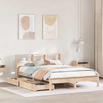 vidaXL Cama Con Estanter&iacute;a Sin Colch&oacute;n Madera Maciza De Pino 140x190cm Vidaxl