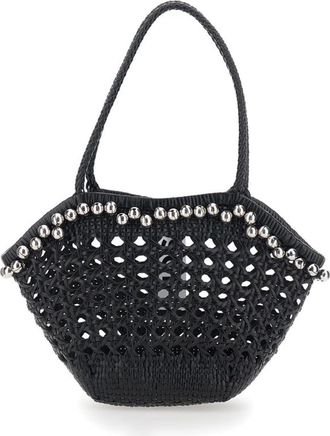 Osoi Osoi Lip Black Shoulder Bag With Rounded Handles And Beaded Details In Leather Woman